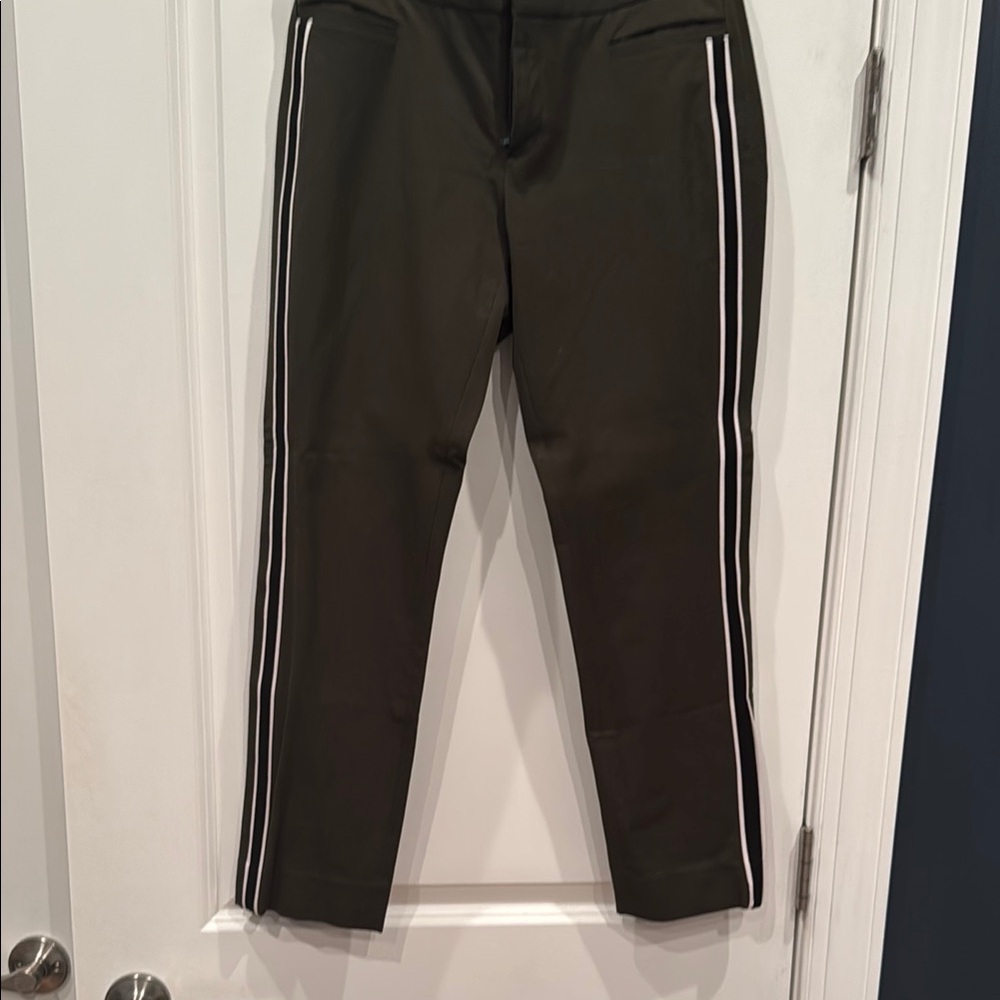 Banana Republic Cropped Sloan Pants - Olive Green Pants with White/Black Stripes